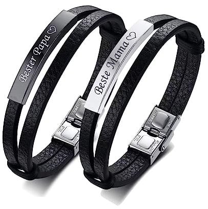 Papa Mama Personalisierte Paar Armbänder, PU Leder Armband Sein und Ihr Abstand Matching Set für Weihnachten Jubiläum Hochzeit Geburtstag Valentinstag
