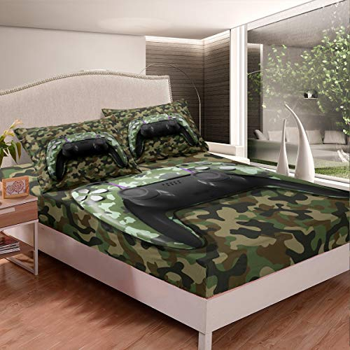 Tbrand Camouflage Gamepad Spannbettlaken 90x200cm Camo Videospiel Dekor Spannbetttuch für Kinder 3D Gamepad Drucken Bettlaken Set Schick Spiel Controller Weich 2St