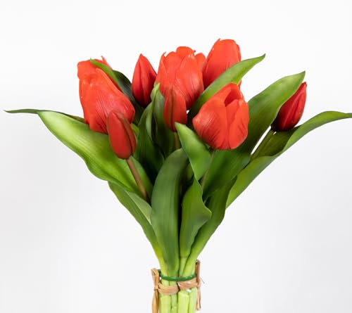 Tulpenbund Nature Real Touch 32x26cm mit 10 Blüten LM Kunstblumen künstliche Blumen Tulpen Latex … (rot)
