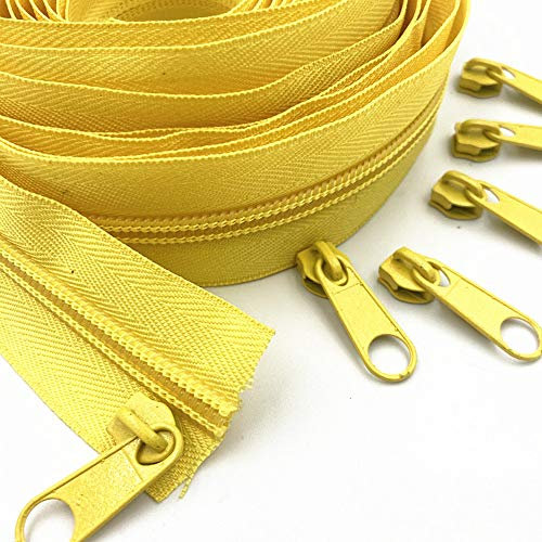 Cerniera a spirale lunga in nylon 5#, 10 metri, con 20 cursori per cerniera per accessori di abbigliamento fai da te e cucito (20 colori) (giallo)