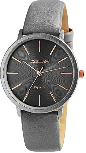 Excellanc Damen-Uhr Kunstleder Armband Dornschließe Analog Quarz 1900260 (grau)