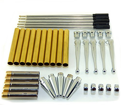 Woodturning Fancy Slimline Pen Kit Set x 5, Chrome Silver Finish, Twist