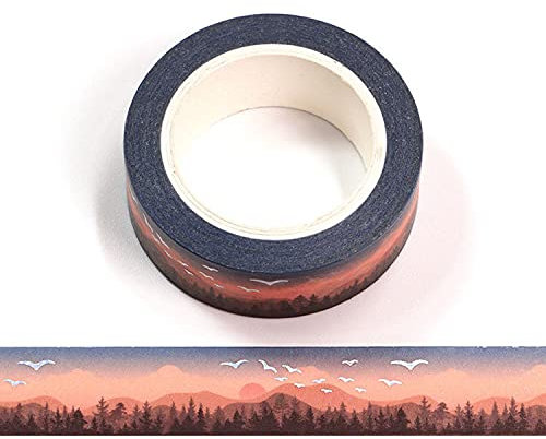 Sunset Washi-Klebeband, mit holografischen Vögeln, 15 mm x 10 m