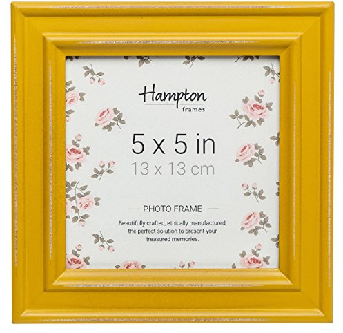 Hampton Frames | PALOMA 5x5 Square Photo Frame | 13x13cm, Mustard Yellow, Distressed Painted MDF, Glass Front | Freestanding or Wall Mount | Display for Pictures