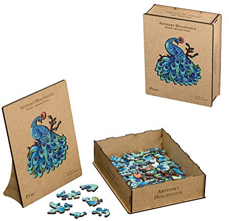 Philos 9021 - Artefakt Holzpuzzle Pfau, 99 Teile, in Holzbox