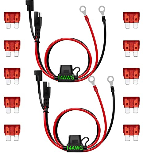 GTIWUNG 2 Stück 2FT SAE Kabel 14AWG, SAE-O-Ring Anschlusskabel mit 10A Sicherung Batterieladekabel, 2Pin Schnelltrenn Verlängerungskabel, Schnellkupplung Trennstecker sae für Motorradfahrzeuge