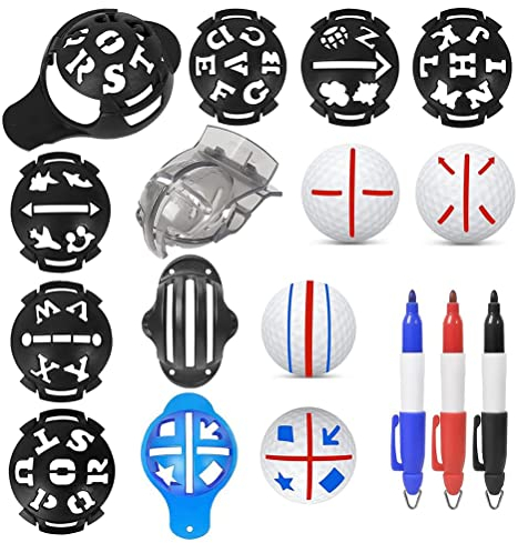 TiSkying Golfball Marker Ausrichtung Kit, 6 Golfball Liner Vorlage, 3 Golfball Marker Schablonen, 3 Golfball Marker Stift (Ball Nicht enthalten), 12 PCS