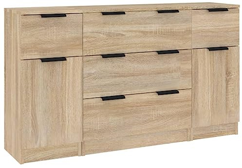 vidaXL Sideboard Set 3 Piece Living Room Storage Cabinet Cupboard Home Organiser Console Telephone Cabinet Sideboard Sonoma Oak Engineered Wood