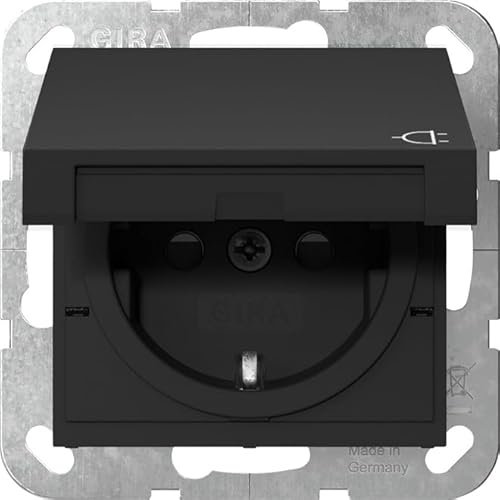 Gira 4414005 SCHUKO-Steckdose 16 A 250 V~ mit Klappdeckel und Shutter, System 55, schwarz