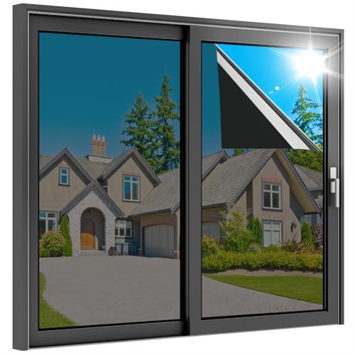 rabbitgoo Einseitig Spiegelfolie Fensterfolie Spiegeleffekt für Zuhause und Büro tagsüber Sichtschutz UV Schutzfolie von außen Schwarzsilber 60x200cm
