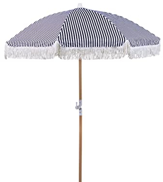 Beliani Parasol de Jardin Rétro ⌀ 150 cm Mât en Bois et Tissu Noir et Blanc Mondello