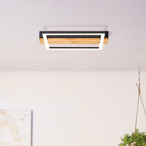 LED Deckenlampe im Nature Stil - Deckenleuchte mit Holzakzenten - Lichtfarbe: 3000K und Helligkeit: 2700lm - 35 cm Länge x 30 cm Breite - aus Monterey-Kiefer/Metall/Kunststoff