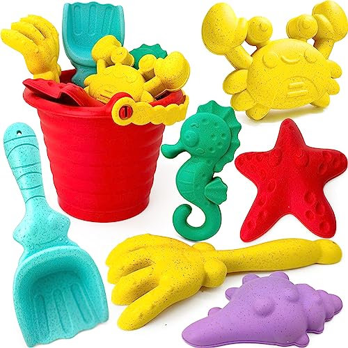 Lubibi 7 Piezas Juguetes De Playa Para Niños,Juegos Playa,Niños Bebe Conjunto de Juguetes Arena,con pala, rastrillo, Moho de arena de animales marinos,balde,Juguetes de Playa al Aire Libre Niños Niñas