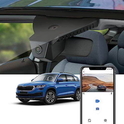 Fitcamx Dash Cam Geeignet für Skoda Kodiaq 2018 2019 2020 2021 2022 2023 (HD2-8677), OEM Dasch-cam Auto 4K 2160P UHD Video WiFi, Loop-Aufnahme, G-Sensor, WDR Dashcam mit akku, Plug&Play, 64GB Karte
