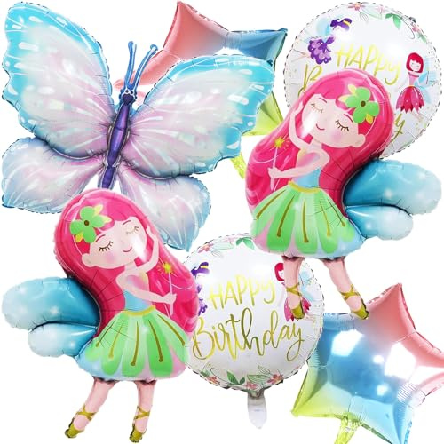 Blumenfee Themenballon, Blumenfee Schmetterling Folienballon, Blumenfee Geburtstag Party Set, Kinder Schmetterling Helium Ballon, Kinder Party Dekoration Folienballons (7 Stück)
