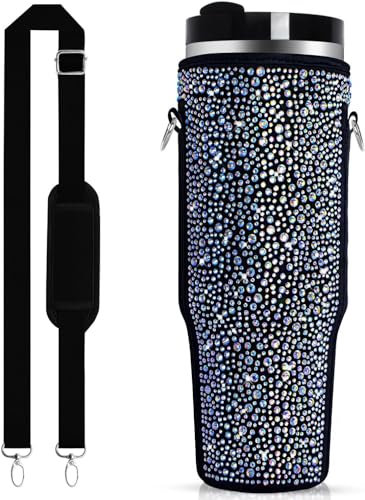 Sac de transport bling pour bouteille d'eau Stanley Quencher H2.0 & Adventure, gobelet Glister en néoprène avec poignée et sangle réglable pour randonnée, gym, plein air, voyage (noir)