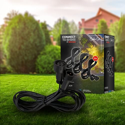 BRILONER - Connect to Shine 12V Gartensystem 3er Set 2m Verlängerungskabel, Erweiterungsset, IP67 gegen zeitweiliges Untertauchen, Steckverbindung, 2m, Schwarz, Zubehör