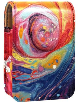 Estuche Organizador de lápiz Labial de Viaje,Bolso de Maquillaje portátil con Espejo,Pintura de Acuarela Abstracta Coloreada