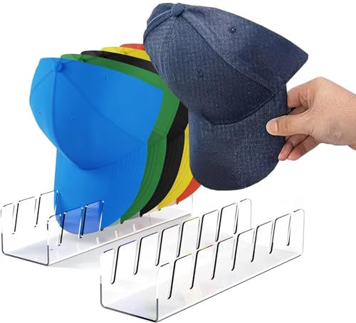 WIRSHO 2pcs Acrylic Hat Organizer for Baseball Caps, Hat Stand Organizer Shelf Display Stand for 14 Baseball Caps -Acrylic Rack Holds for Bedroom Closet Dresser