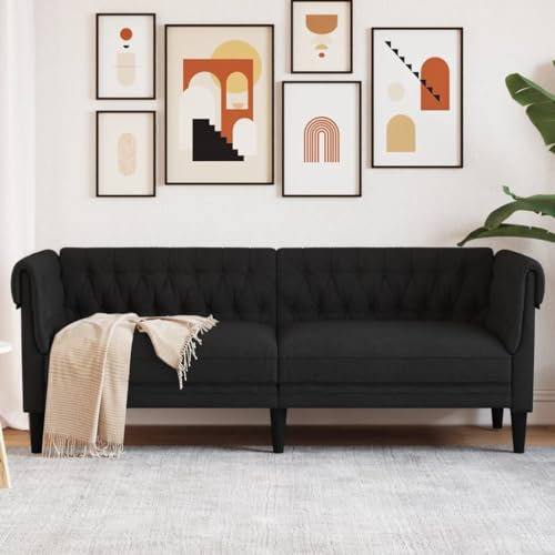 SECOLI Chesterfield Sofa 3 Sitzer Sofa 3 sitzer Sofa 3 sitzer 3er Sofa 3 sitzer Stoff für Zuhause und Büro-Schwarz-3-Sitzer