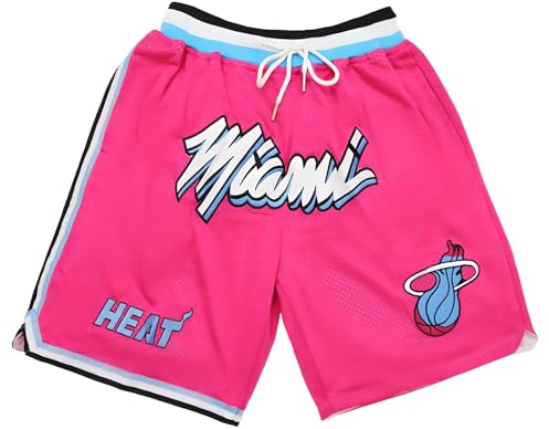Mengmiao Miami Heat Shorts Herren, NBA Basketball Shorts, Atmungsaktiv und Schnell Trocknend mit Taschen, Sommer Basketball Hose für Training und Outdoor
