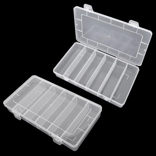 2 Pack Small Compartment Storage Boxes, 6 Grids Tackle Box, Snack Box with Compartments, Compartment Storage Box, Craft Organizer for Lure Bait Hooks Storage Screws Nail Pins(8.18×4.64×1.29inch)