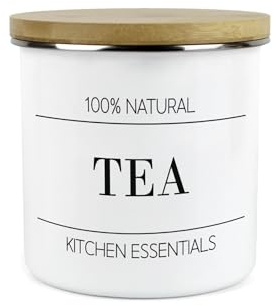 Purely Home Minimalist Kitchen Essentials Tea Storage Canister - Modern Black & White Decor - 1.2L Enamel Hot Drinks/Food Storage Container