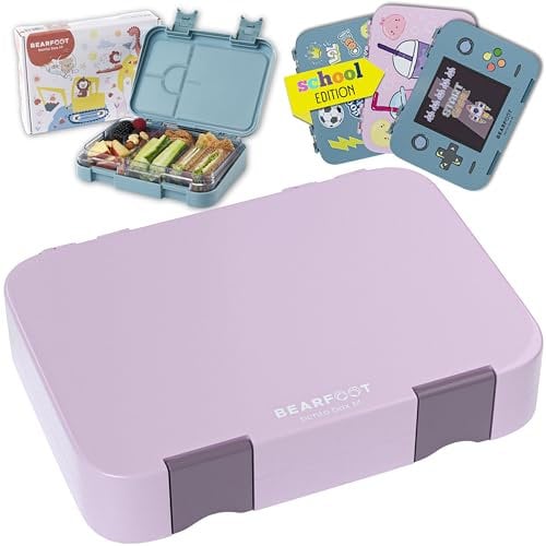 BEARFOOT Brotdose Kinder mit Fächern, BPA frei, Lunchbox, Bento box, Brotbox, Brotdose Mädchen & Jungen, Snackbox mit Trennfächern, Vesperbox für Kindergarten, Schule, groß (Lila)