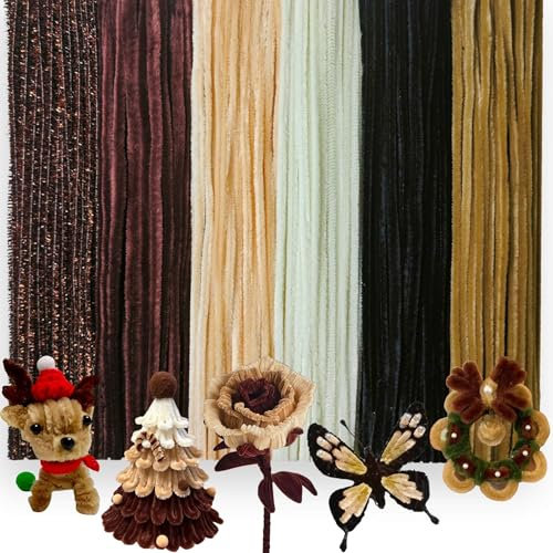 200 Stück Pfeifenreiniger Bunt zum Basteln,6 Verschiedene Braun Pfeifenputzer Bunt zum Basteln Inklusive Glitzerdraht,Chenilledraht Pipe Cleaner für Kreative DIY (Gradient Braun)
