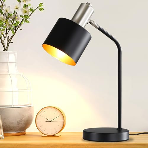 Lichtmaler Tischlampe Schwarz Nachttischlampe E27 - Tischleuchte mit kabel Schreibtischlampe Retro Schwenkbar Leselampe Vintage Kleine für Schlafzimmer Heimbüro Lernzimmer Schlafsaal Wohnzimmer