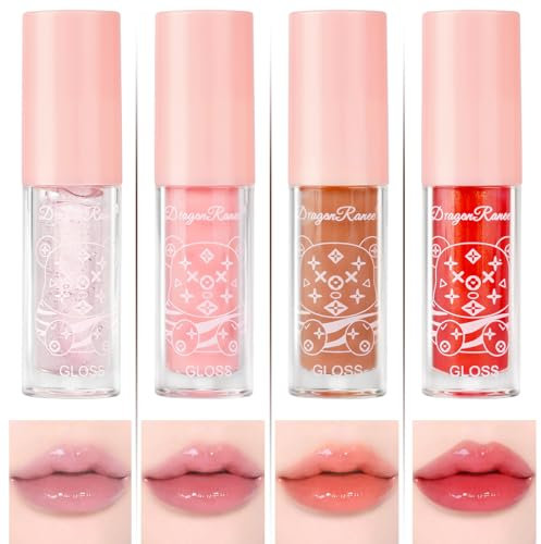 AOOWU Glitzer-Lipgloss Aufrollen, 4 Stäbchen Lip Glow Oil, Getönter Lippenöl Lipgloss, Lip Gloss für Langanhaltend Glossy Pflegende Lippen (A)