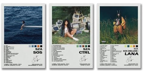 Mensise Ein Set von 3 Sza Postern Ctrl Sos Album Lana, Signatur-Poster, Wandkunst, Leinwandposter, Raumdekor-Poster, 20 x 30 cm, 3 Stück Stil