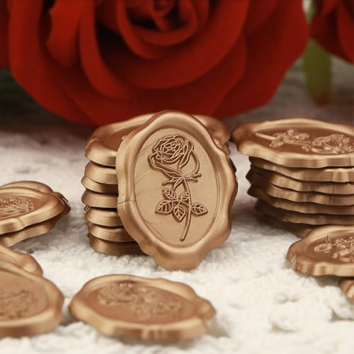 Ferrovista 50 Stück 3D-Rosen-geprägte Wachssiegel-Aufkleber, Bronze, selbstklebend, Vintage-Stil, Etiketten für Hochzeitseinladungen, Grußkarten, Geschenkverpackungen, Weihnachten, Jubiläen und