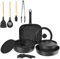 AUROAY 14PCS Poêles à Frire Antiadhésives, avec 2 Poignées Amovibles, Poêles de 20/26 cm, Cocotte de 20 cm, Gril de 26 cm, 4 Couvercles, 4 Ustensiles, Poêles sans PFOA pour Four et Induction