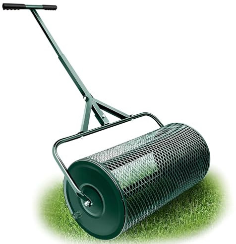 QLSABIA 24 Handheld Garden Seed Spreader with T Shaped Handle Roller Compost Tool Lawn Topsoil Leveling Rake