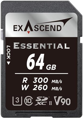 Essential SDXC UHS-II V90 Speicherkarte, 300 MB/s, 64 GB, Kinoqualität, 8K UHD bis zu 260 MB/s Schreibgeschwindigkeit, 300 MB Lesegeschwindigkeit, UHS-II, Klasse 10, U3, V90 Kamera SD-Speicherkarte