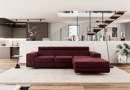COMFORTINO INDUSTRIAL FURNITURE Ecksofa mit Schlaffunktion NOTA L-Form, Sofa Couch mit Bettkasten, Eckcouch, Schlafsofa für Wohnzimmer, Big Sofa Couch mit Schlaffunktion (Rot, Ottomane Rechts)