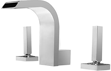 WDSOPK Grifo De Lavabo Cascada, Doble Manija, Grifo De Baño De 3 Orificios, Mezclador De Lavabo Antisalpicaduras, Válvula De Cerámica, Color Blanco(Chrome)