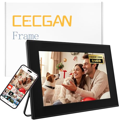 10.6 Inch Digital Photo Frame, 64GB Memory, 1920x1280 Resolution, Touch Screen, WiFi 6&5G Frameo App for Instant Photo & Video Sharing Anywhere, Upload via SD Card & USB, Auto Rotate, Black Color