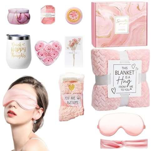 Complete Care Gift, Luxury Spa Basket, Relaxation Gift Box with Flannel Blanket, Spa Needs, and Pampering Items for Womens Birthday, or Mothers Day, 1 set