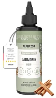 alphazoo Darmonie Liquid für Katzen 100ml – mit Leinöl, Thymian & Aloe Vera. Ergänzungsfuttermittel zur sanften Unterstützung der natürlichen Verdauung & Darmbalance. Leicht dosierbar
