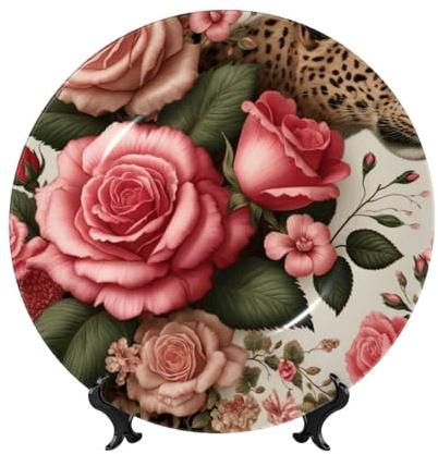 Vortithora Rosen, Leopardenmuster, 25,4 cm, dekorativer Teller mit Ständer, elegante Wandplatte für Heimdekoration