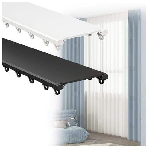 Double rail de rideau ultra fin en aluminium pour salon, chambre à coucher, séparateur de pièce, montage au plafond(Blanc,1.50m(4.92FT)))