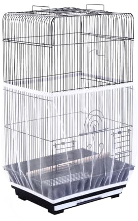 Vogelkäfig Abdeckung, Vogelkäfig Samenfänger,Schutznetz für Vogelkäfig, Einstellbar Vogelkäfig Abdeckung, Netz Weich Luftig, Abdeckung Rock Bewachen für Runde Quadratische Käfige, Weiß