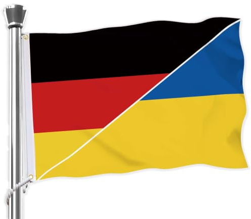 90x150 CM Die Ukraine Deutschland Kombinierte Flagge,Große Ukrainisch Freundschaft Flaggen,36x60 Zoll doppelt gedrucktes dauerhaftes Banner,150D Dekorationen mit 2 Grommet