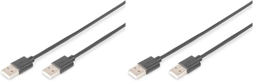 DIGITUS USB 2.0 Kabel – 5m – USB-A zu Typ-A – 480 Mbps – für Computer, Notebooks, Hubs, Drucker, externe Festplatten – Schwarz (Packung mit 2)