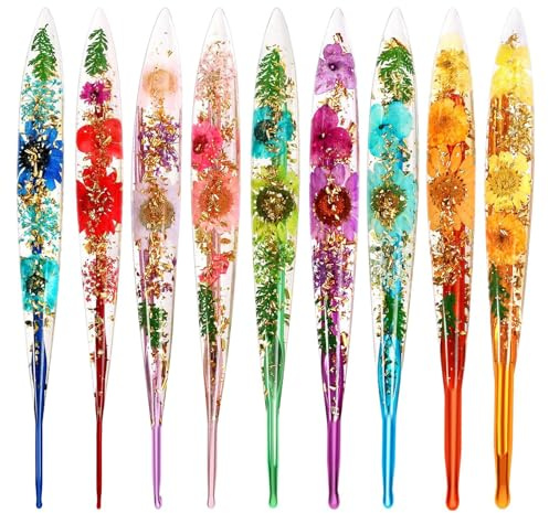 Häkelnadel Set, 9 Stück Häkelnadeln, 2.0 Mm - 6.0 Mm Mit Bunte Floralem Harzgriff, Crochet Hooks Für Anfänger Kinder