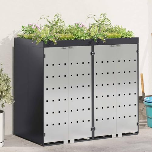 Massbinet Mülltonnenbox 2er Mülltonnenboxen 240L mit Pflanzer Edelstahltür