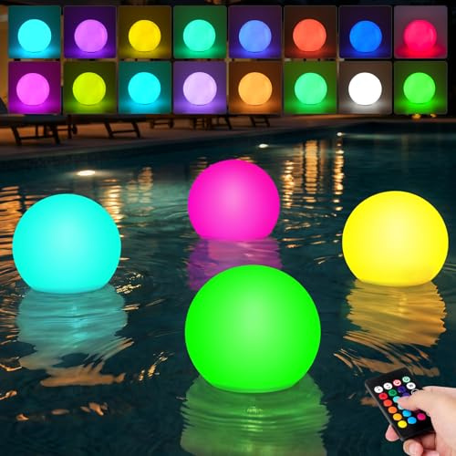 DAJASD Sfera Luminosa, 4PCS Palla Luminosa Con Telecomando, 16 RGB Luci Per Piscina, Impermeabili IP65, Giochi Da Piscina, Accessori Per Piscina, Giardino, Laghetto, Feste