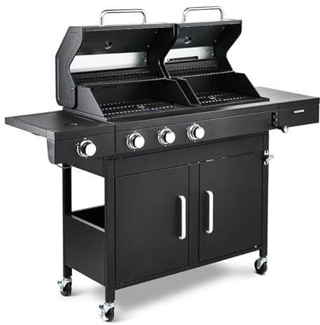 Fire Mountain Cascade Dual Fuel Gas Charcoal BBQ Cast Iron Grill | Black hybrid outdoor barbecue garden patio